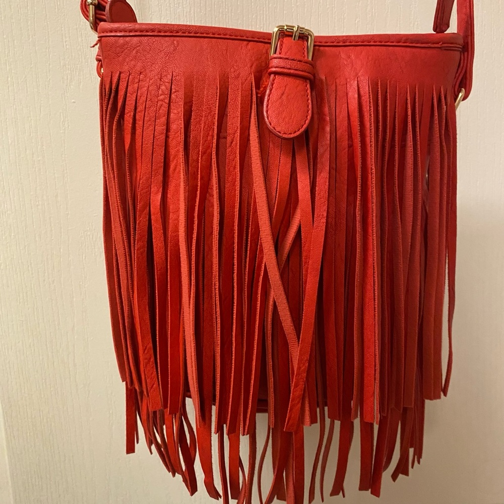 Red Fringed Shoulder Bag